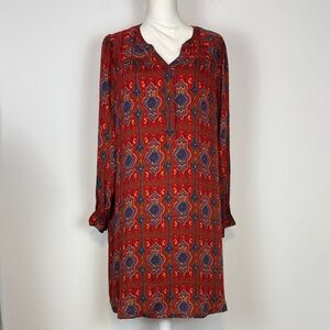 Tiny, Anthropologie Red Printed Rosemary Tunic Mini Dress. Size Large. Bohemian